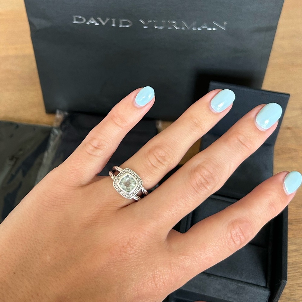 Petite Albion® Ring with Prasiolite and Diamonds, size 5.5